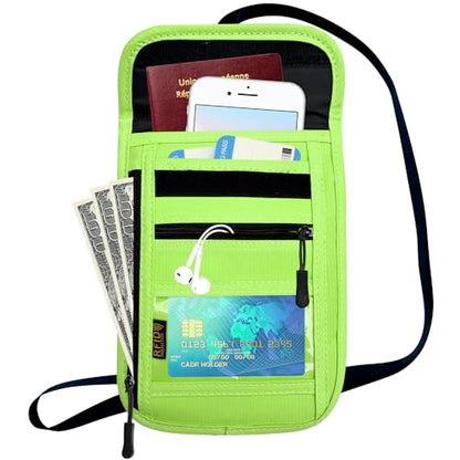 RFID Blocking Travel Neck Wallet Pouch and Passport Holder, Travel Neck Pouch Passport Holder for Women & Men - Green - color: Green