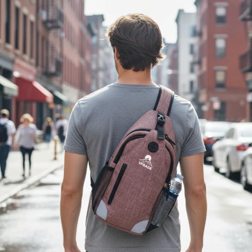 Sling Backpack for Women & Men, Crossbody Travel Bag with Water Bottle Holders, 17 Pockets, Quick-Access Phone Pocket, Hidden Security Pocket, Fits 11" Tablet, for Daily Carry, Travel, Theme Parks - color: F-dusty Pink