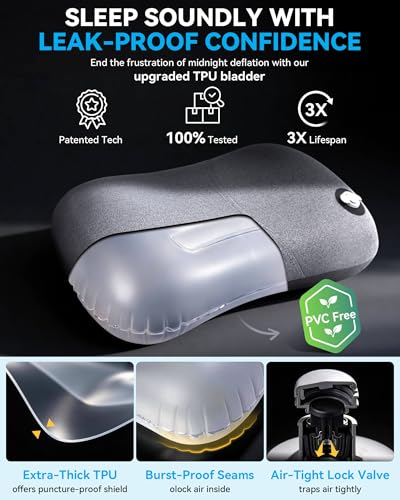 Hikenture Camping Pillow with Removable Cover - Ultralight Inflatable Pillow for Neck Lumbar Support - Upgrade Backpacking Pillow - Washable Travel Air Pillows for Camping, Hiking, Backpacking - color: Grey