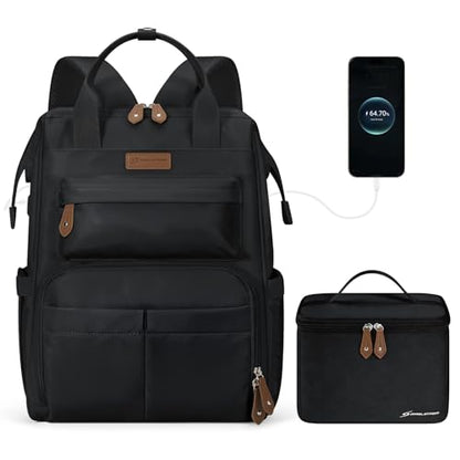 Maelstrom Travel Backpack for Women Men,Laptop Backpack Fits 15.6-17.3 Inch Laptop, Nurse/Work Bag with Insulated Lunch Box (Black) - color: Black