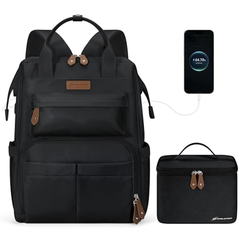 Maelstrom Travel Backpack for Women Men,Laptop Backpack Fits 15.6-17.3 Inch Laptop, Nurse/Work Bag with Insulated Lunch Box (Black) - color: Black