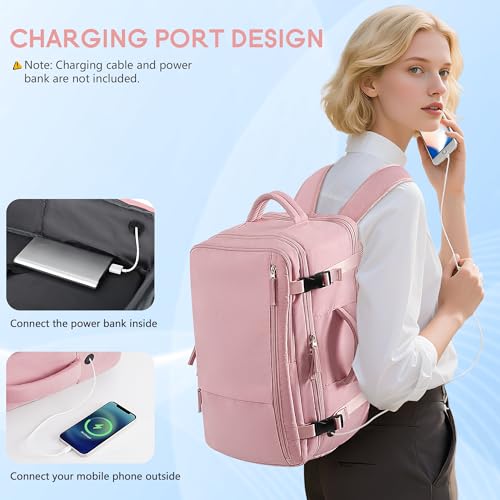 Beraliy Travel Backpack for Women, Airline Approved Bag, Carry On Waterproof Hiking Backpack, 16 inch Laptop Backpack, Overnight Bag, Pink - color: Pink, size: Large
