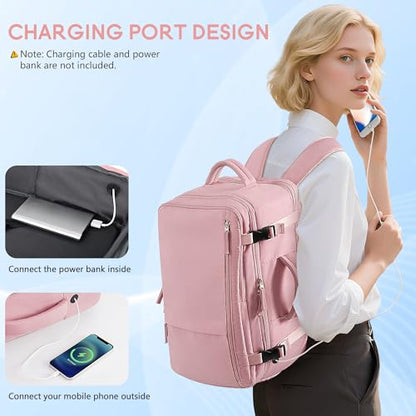 Beraliy Travel Backpack for Women, Airline Approved Bag, Carry On Waterproof Hiking Backpack, 16 inch Laptop Backpack, Overnight Bag, Pink - color: Pink, size: Large