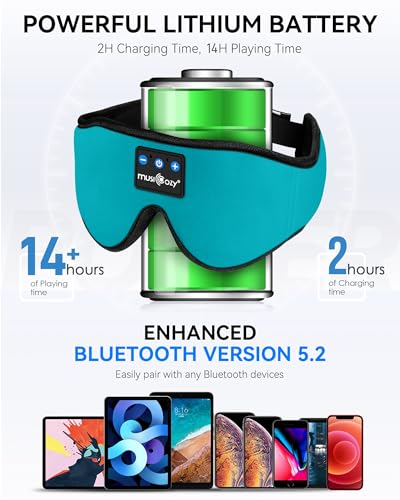 MUSICOZY Sleep Headphones 3D Bluetooth 5.4 Headband Sleep Mask, Wireless Sleeping Headphones Music Earbuds Eye Mask for Side Sleepers Travel with Speakers Cool Gadgets Gifts - color: Blue