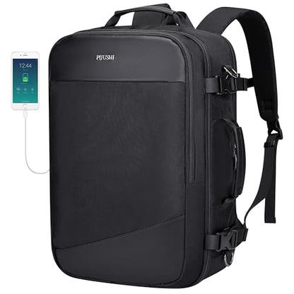 PIJUSHI Travel Backpack for Women Men Carry on Suitcase Backpack Flight Approved Personal Item Bag Fits 16 Inch Laptop(PE035 Black) - color: Black