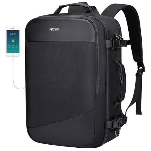 PIJUSHI Travel Backpack for Women Men Carry on Suitcase Backpack Flight Approved Personal Item Bag Fits 16 Inch Laptop(PE035 Black) - color: Black