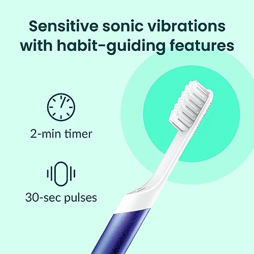 Quip Sonic Toothbrush for Adults with Timer - Includes Extra Brush Head and Travel Cover Mount - Electric, Soft Bristle Refill Head, Metal Handle, 3 Month Battery Life - Travel Toothbrush - Indigo - color: Indigo