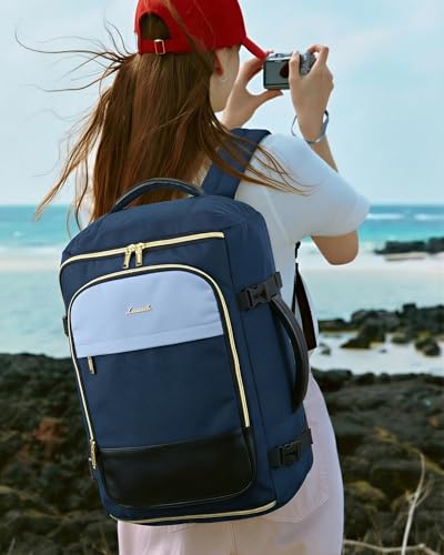 LOVEVOOK 40L Travel Backpack Carry on Flight Approved, Personal Item Bag with 3 Packing Cubes, Travel Backpack for Women Fits 17" Laptop, Water-resistant Carry On Bag for Airplanes - color: Blue & Black, size: 40L-4PCS