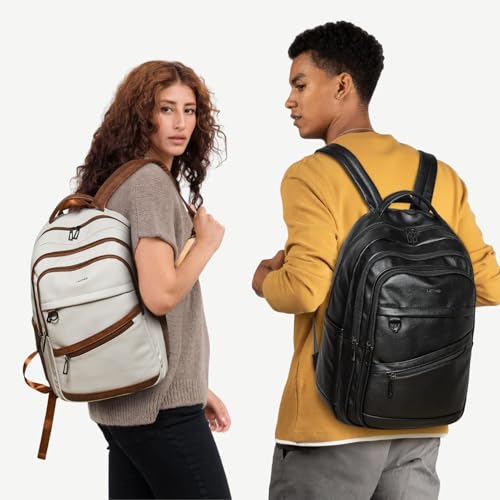 LATMAP Backpack for Women Men - Vegan Leather Backpack Purse Travel Carry-on Bag College Bookbag Work fits 16.5" Laptop, Black - color: Black