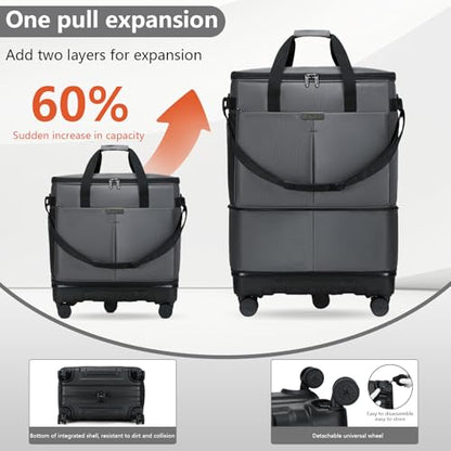 Large Capacity Rolling Duffle Bag with Detachable Wheels,Expandable Foldable Suitcase for Travel,Collapsible Luggage Duffel Overnight Weekend Bags without Telescoping Handle - color: Grey