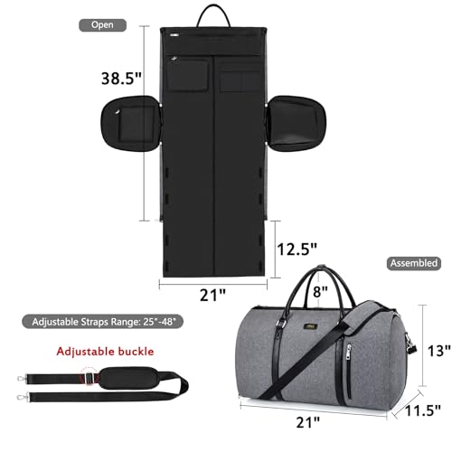 Convertible 2-in-1 Garment Bags for Travel, 50L Carry On Garment Duffle Bag With Shoe Compartment Large Weekender Bag for Women Men Hanging Suitcase Suit Travel Duffel Overnight Bags - color: 3-Grey