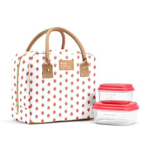 Fit & Fresh Bloomington Lunch Bag for Women - Insulated Large Lunch Box for Work with Containers, Leak-Resistant, Stain-Resistant, Zipper Closure, Strawberry - color: Strawberry, size: One Size