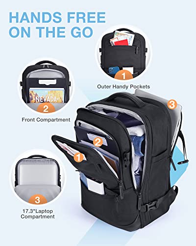 BAGSMART 40L Black Travel Laptop Backpack with Packing Cubes and Shoe Bag - color: Obsidian Black