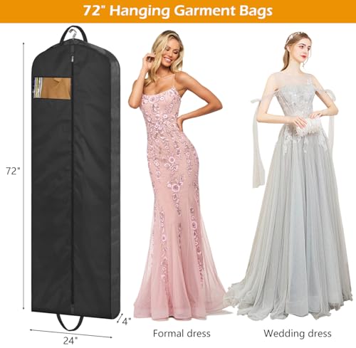 MISSLO 72" Wedding Dress Garment Bag Waterproof Garment Bags for Travel for Women Dress Bags for Gowns Long for Closet Storage 3-Pack, Black - size: 72 inch