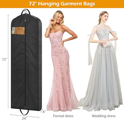 MISSLO 72" Wedding Dress Garment Bag Waterproof Garment Bags for Travel for Women Dress Bags for Gowns Long for Closet Storage 3-Pack, Black - size: 72 inch