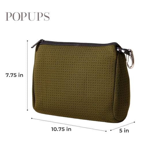 POPUPS Large Makeup Bag with Zipper, Safari - Waterproof Neoprene Cosmetic Bag 7.7 x 10.75 x 5 inches - color: Basic Safari