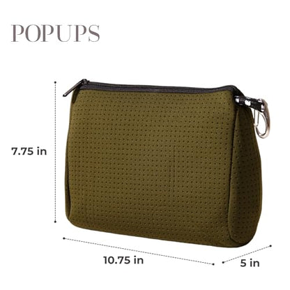 POPUPS Large Makeup Bag with Zipper, Safari - Waterproof Neoprene Cosmetic Bag 7.7 x 10.75 x 5 inches - color: Basic Safari