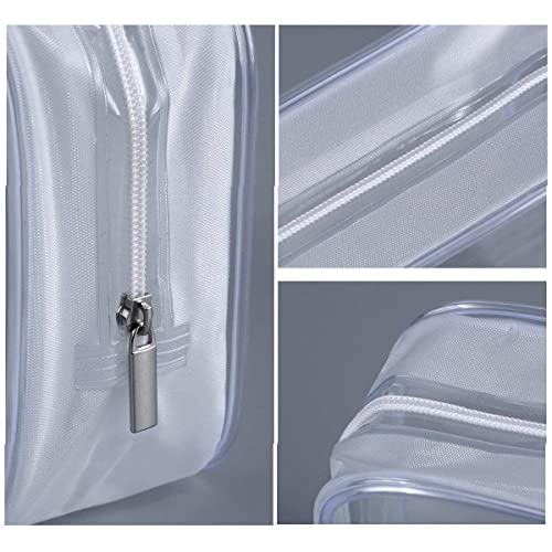 BEFORYOU 6 Pack Clear Toiletry Carry Pouch with Zipper Portable Plastic Waterproof Cosmetic Bag TSA Approved for Vacation Travel Bathroom and Organizing (White, Large) - size: Large bags only