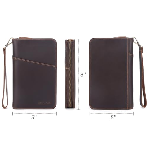 Polare Full Grain Leather Passport Holder Cover Case for Men and Women RFID Blocking Family Travel Wallet Holds 6 Passports - color: Dark Brown with AirTag Slot