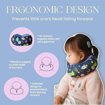 SKYTRAX® Certified Kids Safe Memory Foam Travel Neck Pillows for Kids and Toddlers, Cute Cartoon Design, Car Seat & Airplane Head Neck Support, Adjustable Snap Buttons, Washable Soft Cover (Dinosaur) - color: Universe/Dinosaur