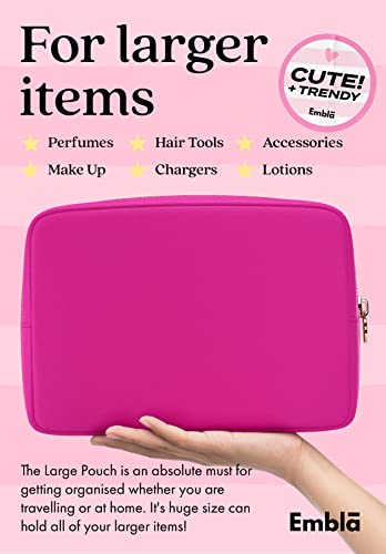 Embla Large Makeup Bag and Waterproof Nylon Travel Toiletry Bag, Large Capacity Cosmetic Zipper Pouch, Fuchsia Pink - color: Fuchsia, size: Large