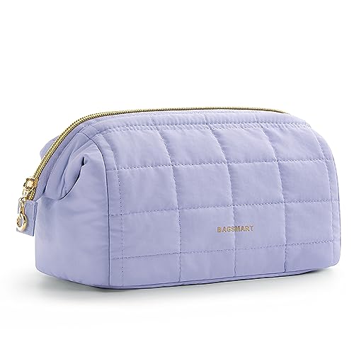 BAGSMART Makeup Bag Cosmetic Bag Wide Open, Purple, M, Wide-open Travel Makeup Bag With Puffy Padded and Rectangular Quilted - color: 18-Lavender Purple