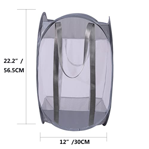 with strong handles Laundry Hamper,Tear Proof Pop Up Laundry Hampers, foldable mesh Laundry basket. Used for travel, laundry room，university dormitory or toy storage, etc.(Vertical (Grey))…………