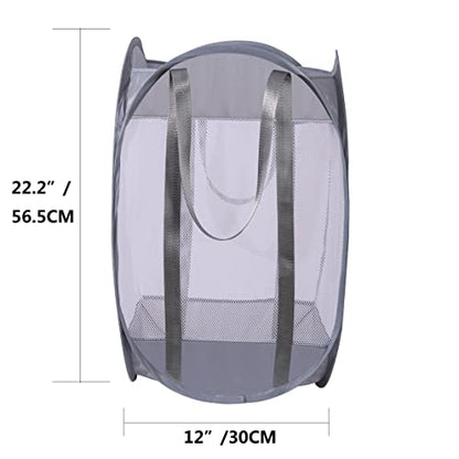 with strong handles Laundry Hamper,Tear Proof Pop Up Laundry Hampers, foldable mesh Laundry basket. Used for travel, laundry room，university dormitory or toy storage, etc.(Vertical (Grey))…………