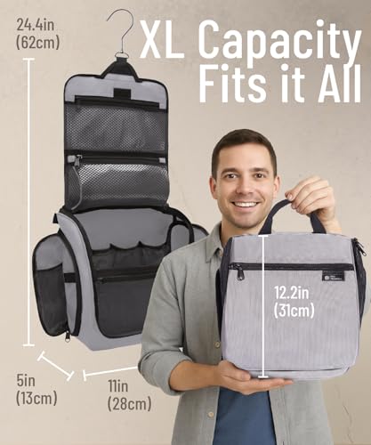 D&D Wanderlust D&D Hanging Travel Toiletry Bag for Men and Women – Cosmetics, Makeup and Toiletries Organizer Kit with 10 Compartments - color: Light Gray