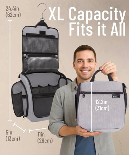 D&D Wanderlust D&D Hanging Travel Toiletry Bag for Men and Women – Cosmetics, Makeup and Toiletries Organizer Kit with 10 Compartments - color: Light Gray