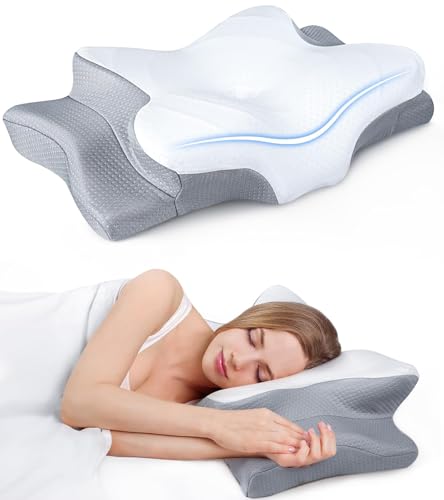 Ultra Pain Relief Cooling Pillow for Neck Support, Adjustable Cervical Pillow Cozy Sleeping, Odorless Ergonomic Contour Memory Foam Pillows, Orthopedic Bed Pillow for Side Back Stomach Sleeper - color: Grey