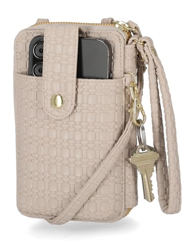 Mundi Jacqui RFID Crossbody Wallet for Women, Vegan Leather Small Travel Handbag with Phone Holder, Compact Organizer with Card Slots and Adjustable Strap, Vacation Purse in - color: Oatmeal