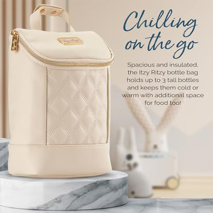Itzy Ritzy Insulated Bottle Bag – Keeps Bottles Warm or Cool - Holds 3 Bottles & Features Interior Pocket for Ice Pack (Not Included), Milk & Honey - color: Milk & Honey