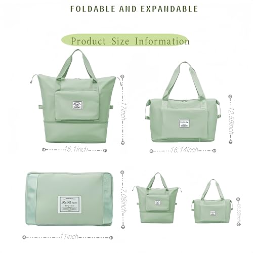 Large Capacity Foldable Travel Bag, Expandable lightweight Carry on Bag, Dry with Wet Separation Spor Duffel Bags (Light Green) - color: Light Green