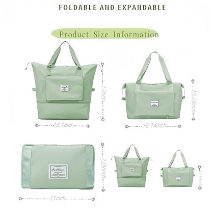 Large Capacity Foldable Travel Bag, Expandable lightweight Carry on Bag, Dry with Wet Separation Spor Duffel Bags (Light Green) - color: Light Green