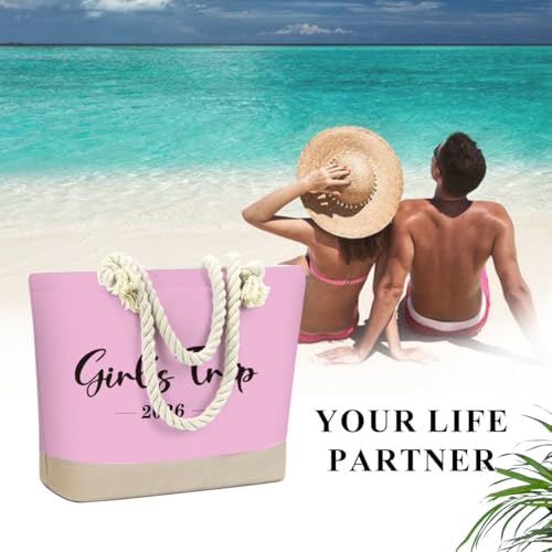 Fokongna Tote Bag For Women, Beach Bag Best Friend Travel Birthday Gifts, Travel Parties Vacation Shopping Essentials - color: Girls Trip Pink