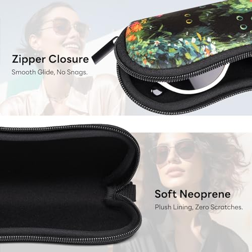 Sunglasses Case with Belt Clip, Ultra Light Neoprene Zipper Soft Padded Glasses Case for Women Men - color: Black Cats