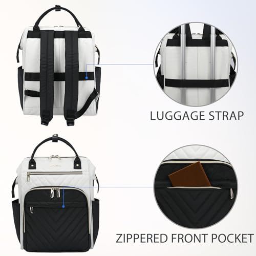 VANKEAN Laptop Backpack for Women Fashion Computer Work Bag, Large Capacity Waterproof Backpack, College Daypack Business Travel, Beige/Black, 15.6 Inch - color: Beige/Black, size: 15.6 Inch