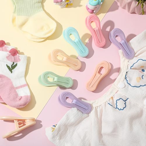 Hsei 60pcs Baby Hanger Clips Colorful Plastic Clothespins Hanger Clips for Baby Clothes Plastic Clothes Pins for Toddler Skirt Pants Home, Office, Travel, Food Package