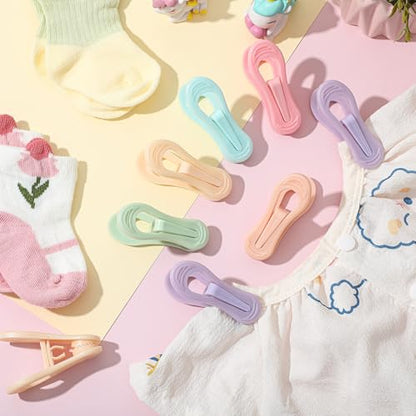 Hsei 60pcs Baby Hanger Clips Colorful Plastic Clothespins Hanger Clips for Baby Clothes Plastic Clothes Pins for Toddler Skirt Pants Home, Office, Travel, Food Package
