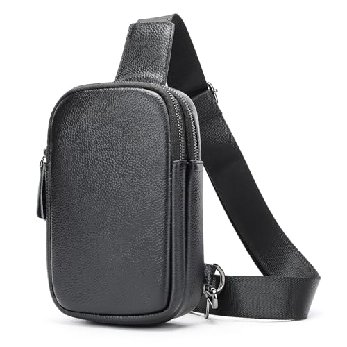 Genuine Leather Sling Bags for Men Crossbody Purse Vintage Small Messenger Shoulder Bag for Phone Side Chest Daypack Bag - color: Blackx