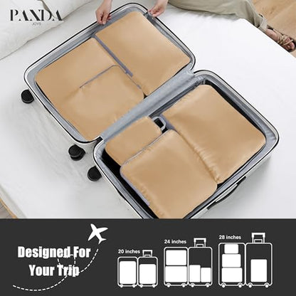 PANDA JOYS 4 Set Compression Packing Cubes Travel - Travel Accessories Expandable Packing Organizers for Carry On - Essentials Luggage Bags - Brown - color: Brown