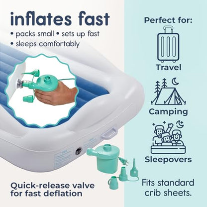 Hiccapop Inflatable Toddler Travel Bed with Safety Bumpers [4-Sided], Portable Toddler Bed for Kids, Kids Air Mattress, Toddler Air Mattress - Navy Blue - color: Blue