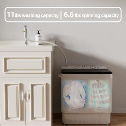 Elevon Portable Washing Machine Twin Tub 17.6 Lbs Capacity, (11 Lbs) and Spinner(6.6 Lbs) Combo Mini Compact Laundry Washer for Home, Apartment, Camping, RVs and Dorms, Black/White - style: 17.6LBS