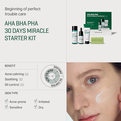 SOME BY MI AHA BHA PHA 30Days Starter Kit - Toner 1.01Oz, Serum 0.33Oz, Cream 0.7Oz, Cleansing Bar 1.05Oz - Mild Exfoliating Daily Skin Care Set - Skin Wastes, Sebum, Oiliness Care - Korean Skin Care - color: Miracle Kit with Bar