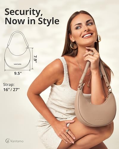 Vantamo Crescent Bags For Women with RFID Protection, Half Moon Clutch Purses for Women with Anti-Theft Clip for Extra Safety - color: Taupe