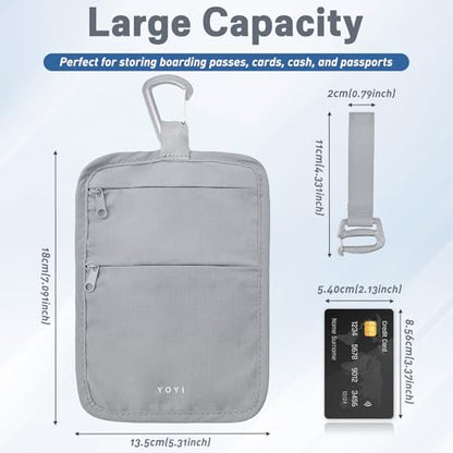 Hidden Travel Wallet Belt Wallet – Large Capacity Passport Holder & Hidden Money Pouch, 3-Zone Organizer Anti-Theft Waist Wallet with Dual Clip Belt & Carabiner - color: Grey