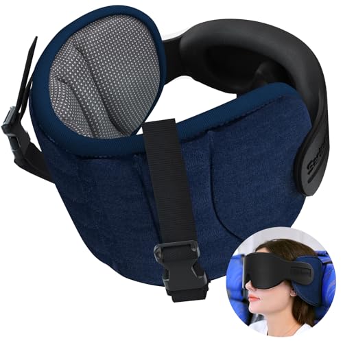 SARISUN Travel Pillows for Airplanes, Airplane Pillow for Long Flight, Airplane Head Strap with Sleep Eye Mask, 360° Headrest for Car Trip, Stop Bobblehead, Mottled Grey - color: Mottled Grey