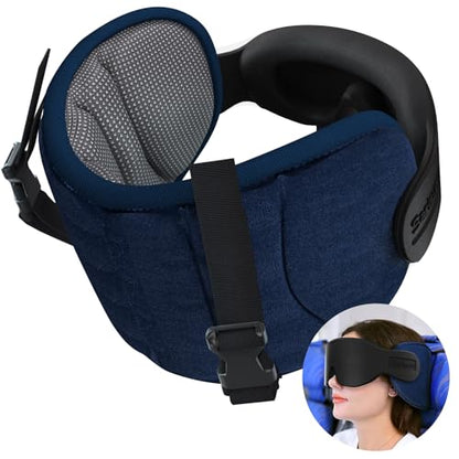 SARISUN Travel Pillows for Airplanes, Airplane Pillow for Long Flight, Airplane Head Strap with Sleep Eye Mask, 360° Headrest for Car Trip, Stop Bobblehead, Mottled Grey - color: Mottled Grey