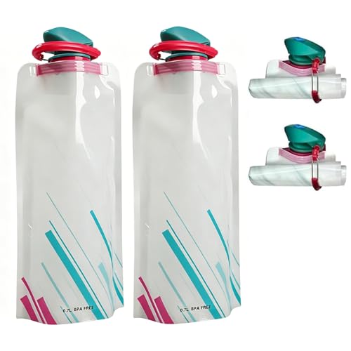 Jinora 2 Pack Collapsible Water Bottles for Travel – 23oz Foldable Water Bottle with Carabiner,Leakproof BPA-Free Water Jup, Portable Reusable Water Bottle for Hiking,Sports,Camping,Biking - color: White